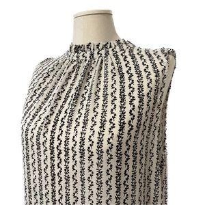 LOFT Sleeveless Blouse - Black and White Floral - Key Hole Back - High Neck